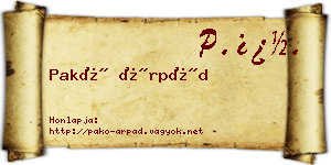 Pakó Árpád névjegykártya